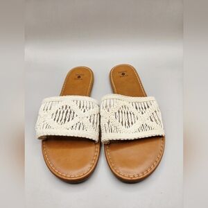 Shade & Shore Handwoven Ivory Slide Sandals - Neutral Tan Footbed, Size 10